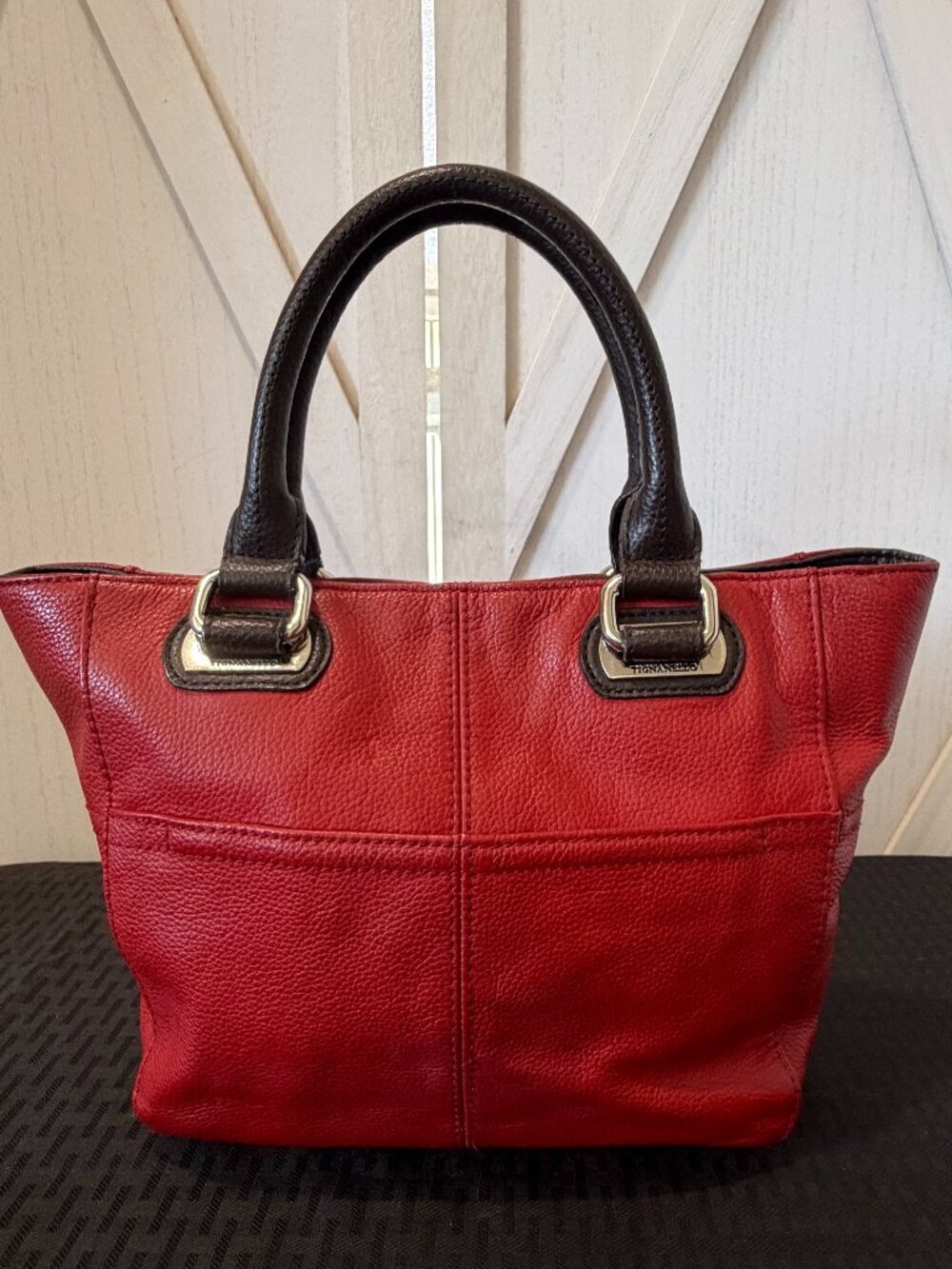 Tignanello Red Pebbled Leather Tote Bag